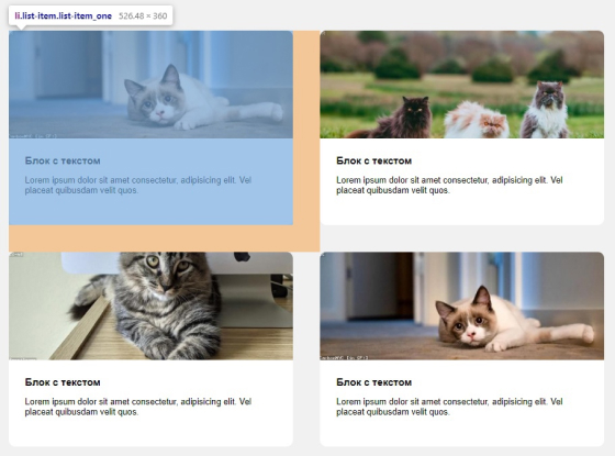 Четыре картинки с отступами margin-right и margin-bottom кошками